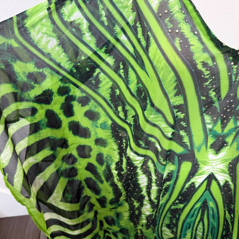 La Moda Kaftan Green Animal Print Rhinestone STUNNING OS - Picture 5 of 5